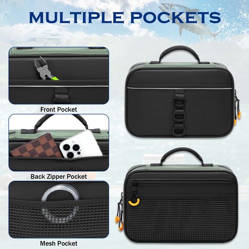 SLINRKE Fishing Tackle Organizer Bag - Soft Bait Binder with 4 Single Pocket Sleeves and 2 Double Pocket Sleeves for Lines, Hooks, Sinkers (Green)