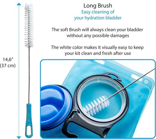 InnerFit Hydration Bladder Cleaning Kit - 5 in 1 Water Bladder Cleaning Kit for Universal Bladders - 3 Brushes - 1 Collapsible Frame - 1 Carrying Pouch