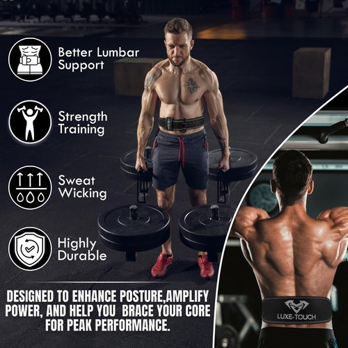 LUXE-TOUCH 7mm Thickened Genuine Leather 4" Wide Heavy Duty Weightlifting, Bodybuilding, Cross Training Belt for Gym, Work out & Weight Training for Mens & Womens. Adjustable Belt for Gym. Lumbar Support, (Black 7mm Thick Leather, XX-Large (42" - 48"))