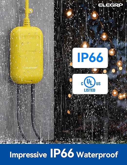 ELEGRP Outdoor Smart Dimmer Plug Waterproof IP66, Smart WiFi Plug with 2 Individually Sockets, Compatible with Alexa & Google Assistant, Outdoor Dimmer for String Lights, UL Listed, 2 Pack, Yellow