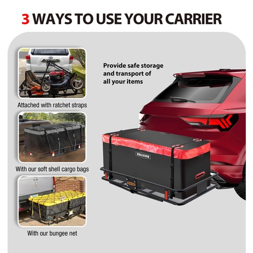 Rockland Steel Folding Hitch Mount Cargo Carrier, 60" x 24" x 6", 500 LBS Capacity, Heavy Duty Trailer Hitch Cargo Carrier, Foldable Hitch Rack Basket, Fits 2" Receiver for Cars SUVs Vans Trailers