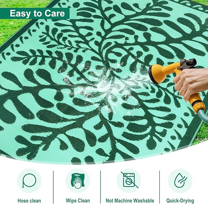 Anidaroel Outdoor Rugs 6x9 for Patios Clearance, Waterproof Reversible Plastic Straw Outside Area Rugs, Outdoor Camping Mat for RV, Porch, Balcony, Pool Deck, Picnic (Green,6‘x9')
