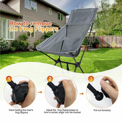 IEJ Ultralight High-Back Camping Chair - Portable Folding Backpacking Chair with Anti-sag Footmuffs, Supports up to 300 lbs, Compact and Durable for Outdoor Activities - Grey