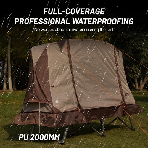 Tent Camping Cot, Easy-to-Assemble Folding Cot Supports Campers up200lbs Pop-Up Portable Fishing Tent with Carry Bag for Fishing