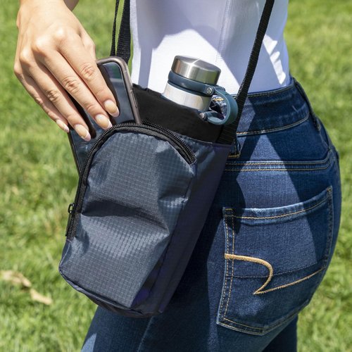 Trail maker Water Bottle Carrier Bag with Strap, Phone Pocket for Walking, Runs, Bike, Stainless Steel, Glass, Plastic Bottles