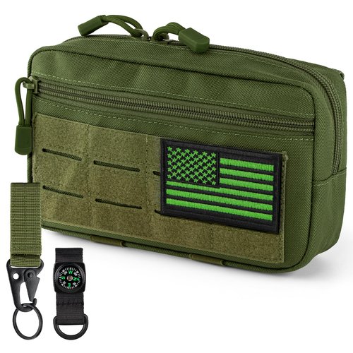 IronSeals Tactical Molle Horizontal Admin Pouch Multi-Purpose Laser-Cut EDC Tool Pouch Molle Attachment Bag Flag Patch Included