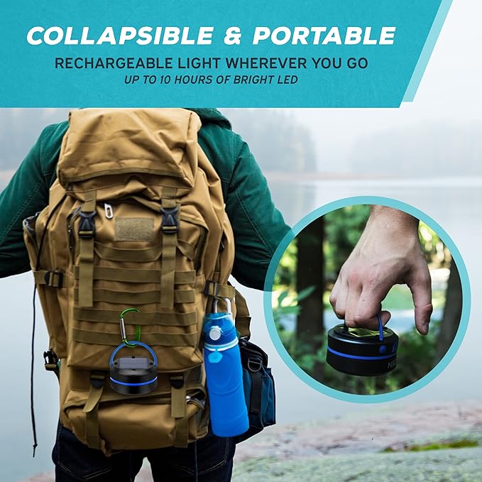 Kizen Solar Camping Lantern Rechargeable - LED Lanterns for Power Outages, & Camping Lights - Collapsible & Rechargeable Lamp with Solar or Plug - Hiking Gear
