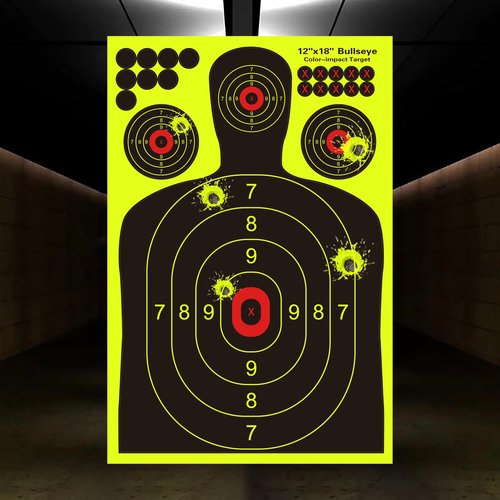Lipulacer 12x18 inch Silhouette Splatter Shooting Targets, Shooting Bright Yellow Splash Effect Gun Range Targets, Adhesive Paper Target for BB Guns, Airsoft, Rifles and Pistol Shooting Practice