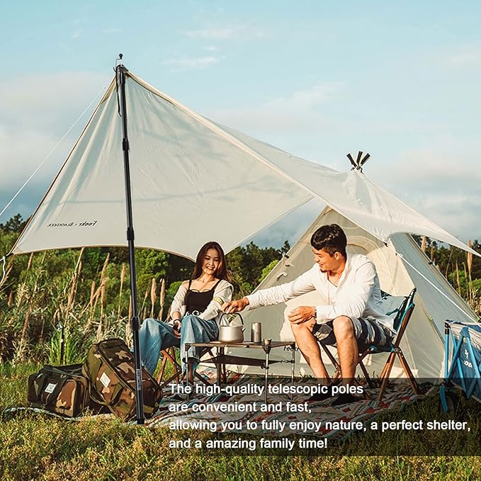 KOMCLUB Telescoping Tarp Poles Adjustable Tent Poles for Tarp Heavy-Duty Design Portable & Lightweight Fiberglass Tent Poles for Shelter Camping Awning 4 Sections Adjustable to 98.51 in(Set of 2)