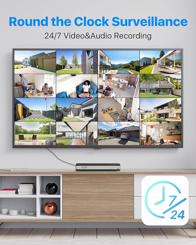 ZOSI 16CH 4K PoE Security Camera System with Person Vehicle Detection,8pcs 5MP PoE IP Cameras Outdoor Indoor,2 Way Audio,Color Night Vision,16CH 4K NVR Recorder with 4TB HDD for 24/7 Recording