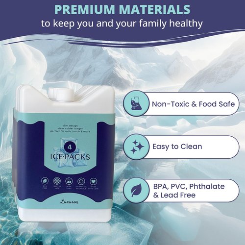 Luxuroo ICE Slim Design Reusable BPA Free Non-Toxic Breast Milk Ice Packs Cold Freezer Packs for Breastmilk Storage Baby Bottles Lunch Coolers Day Care Breastfeeding Pumping Moms (Set of 4, White)