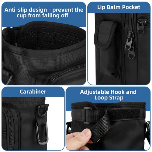 Xxerciz Water Bottle Carrier Bag with Phone Pocket for Stanley IceFlow 40/64oz Tumbler Insulated Water Bottle Holder Pouch with Strap Water Bottle Bag with Carabiner for Stanley Cup Accessories (40oz)