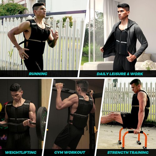 Adjustable Weighted Vest Men 2-35 lbs/2-45 lbs, Rucking Vests for Walking with Zipper/16pcs Silicone Weights, Strength Training Workout Vest for Running Walking GYM Home, Removable Reflective Strips