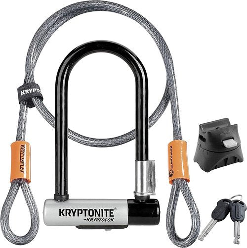 Kryptonite Kryptolok Mini-7 Bike U-Lock with Cable, Heavy Duty Anti-Theft Bicycle U Lock, 12.7mm Shackle and 10mm x4ft Length Security Cable with Mounting Bracket and Keys,Black / Steel