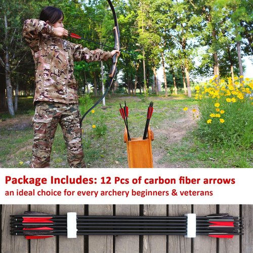 Luoyer 12 Pcs Archery Carbon Arrows with Feathers Removable Tips 30inch Hunting Arrows for Recurve Bow Longbow Compound Bow for Adults Targeting Practice