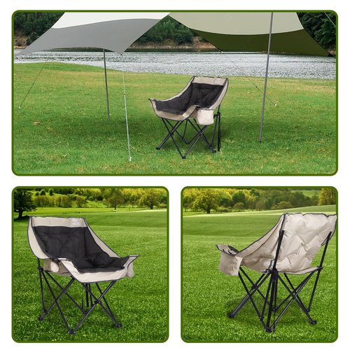 Nice C Padded Camping Chair, Oversized Camping Chairs, Oversized Thick Padded Folding Chairs, Outdoor Sports Chair, Heavy Duty, with Cooler Bag, Cup Holder, Side Pockets (1 Pack)
