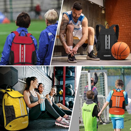 YEEKORO Soccer Backpack Multifunctional Sport Gym Bags Lightweight Soccer Bag with Shoe Compartment for Football Basketball Volleyball（Basic Model，Yellow）