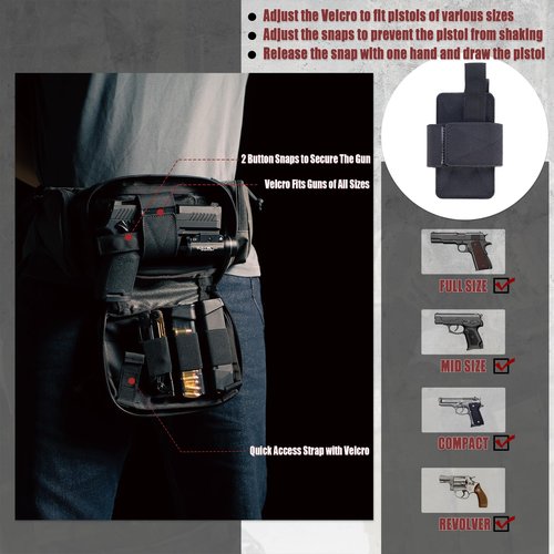 CLTAC Tactical Fanny Pack CCW Gun Waist Bag for Men and Women with Pistol Holster, Low Profile Concealed Carry Everyday Hip Pack for Hiking Travel Outdoor Running Hunting, Dark Grey