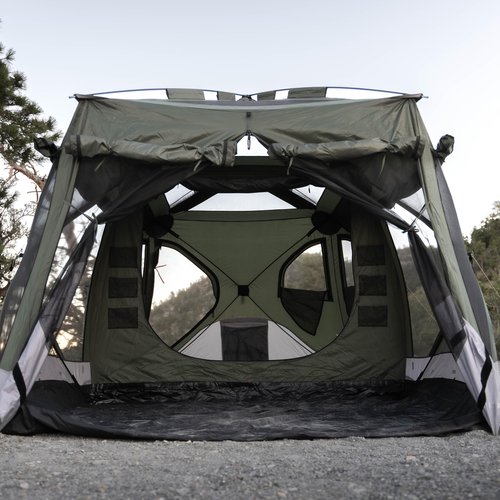 Gazelle Tents™, T4 Tandem Hub Tent, Easy 90 Second Set-Up, Waterproof, UV Resistant, Convertible Screen Room, Removable Floor, 4-8 Person, Alpine Green, 78" x 94" x 165", GT450GR