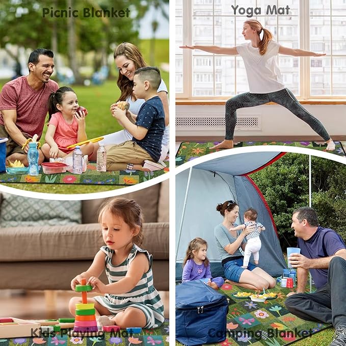 Extra Large Picnic Blankets Waterproof Foldable (80 "x 80") Beach Blanket Waterproof Sandproof,3-Layer Thicking Mat Outdoor Packable Camping Blanket