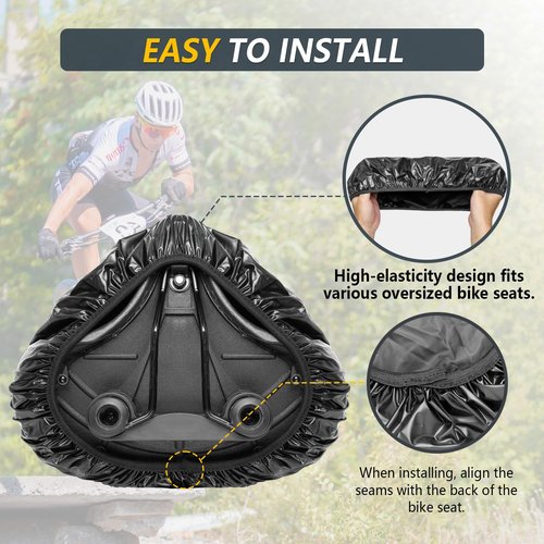 LONGDE Wide Bike Seat Cover Waterproof, 14"W x 11.5"L, XXL Oversized, PVC, Bicycle, Black