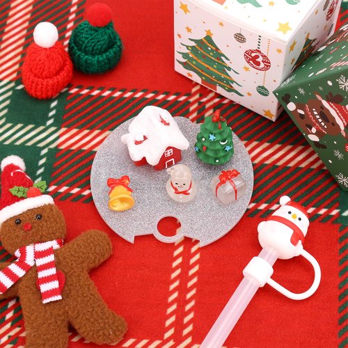 Snowman Cup Lid Accessories Charms for Stanley, Christmas Theme Silicone Straw Covers Cap & Acrylic Cup Lid Topper for Cup Dust Protection Holiday Decorations Compatible with Stanley Cups H2.0 40oz