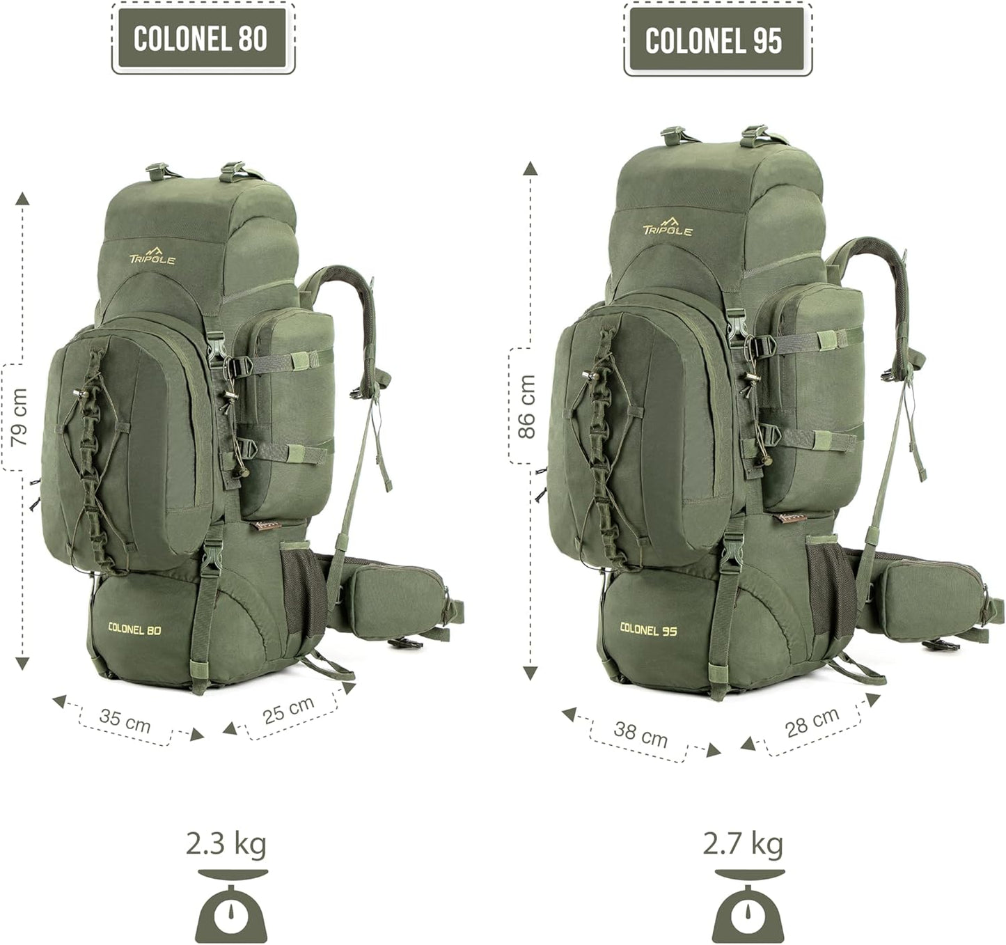Tripole Colonel 95 Litres Internal Frame Rucksack + Detachable Day Pack, Rain Cover, Black