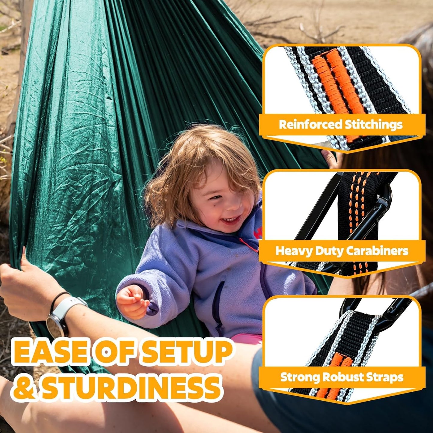 NATUREFUN Ultra-Light Travel Camping Hammock | 300kg Load Capacity,Breathable,Quick-Drying | 2 x Premium Carabiners,2 x Nylon Slings Included | Outdoor Indoor Garden
