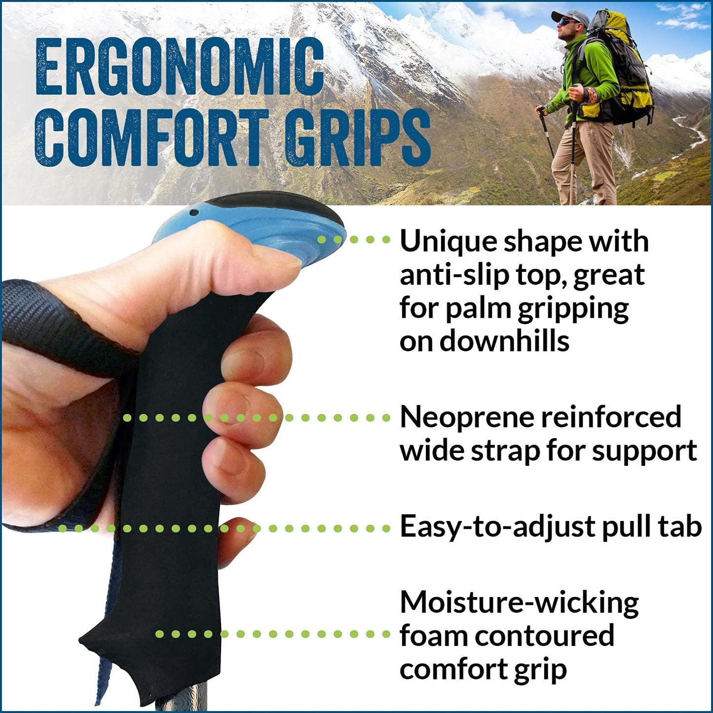 York Nordic Hiking & Walking Poles - Cushion Foam Grips w/Nordic Strap - Lightweight, Adjustable, and Great for Balance -2 Pieces w/Flip Locks, and Travel Bag - Heights 5'4"-6'2"