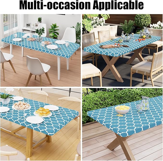 Smiry Rectangle Picnic Table Cover, Waterproof Elastic Fitted Camping Tablecloths for 5 Foot Tables, Wipeable Flannel Backed Vinyl Tablecloth Protector for Indoor, Outdoor (Light Blue, 30x60 Inches)