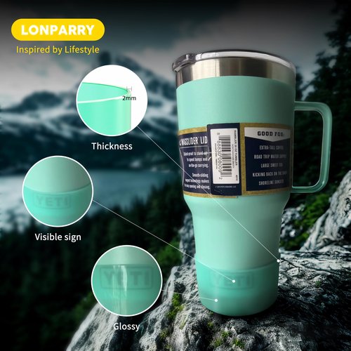 LONPARRY 2-Pack Silicone Boot for YETI Rambler Tumbler with Handle and Straw Lid 25 35 42 oz Bottom Sleeve for YETI Rambler 20 34 oz Stackable Tumbler Glossy Aqua