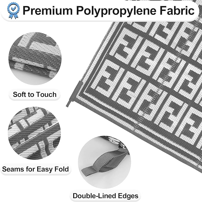 OutdoorLines Outdoor Plastic Area Rugs for Patio 5x8 ft - Reversible Outside Carpet, Stain & UV Resistant RV Mats, Straw Rug for Camping, Deck Garden, Porch and Balcony, Geometry Grey & Light Grey
