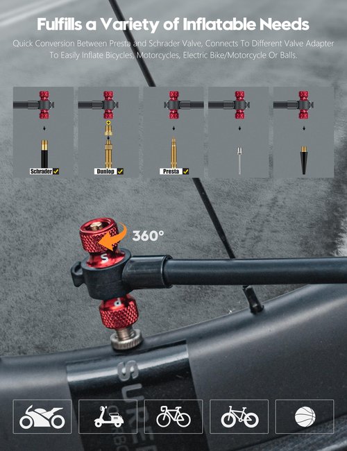 Tiakia Mini Bike Floor Pump with Gauge 220psi High Pressure Compact Bike Pump Aluminum Tire Pump Portable Bicycle Air Pump fits Schrader Presta Valve Hand Pump for Road Mountain Bike Balls