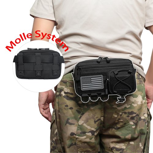 Tactical Molle Horizontal Admin Pouch with Front Drawstring Pocket EMT Pouch EDC Utility Orgaznier Bag (OD Green)
