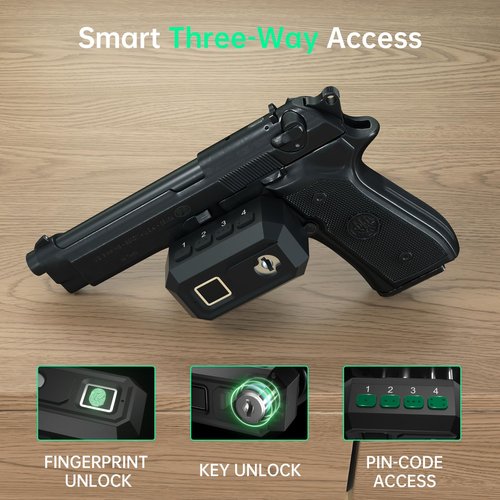 Biometric Trigger Lock & Gun Safe Bundle - Quick-Access Gun Trigger Lock for Handguns, Rifles, and Shotguns, Biometric Gun Safe for Handgun, Ideal for Home, Bedside, and Car