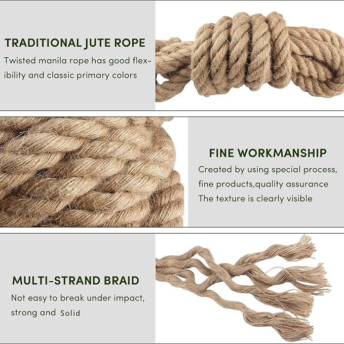 Manila Rope 1in x 100ft,Natural Hemp Rope,Large Thick Decorative Hemp Ropes Nautical Ropes,Twisted Manila Rrdening,Railings,Hammock Nautical