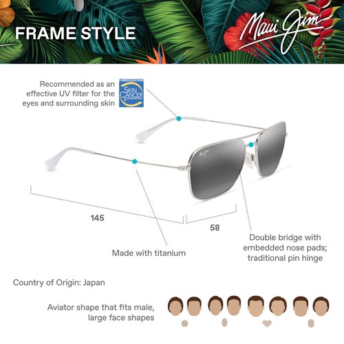 Maui Jim Naauao Aviator Sunglasses, Shiny Silver W/Crystal/Neutral Grey Polarized, Large