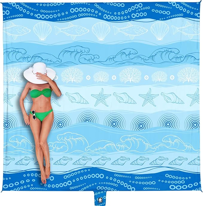 WEKAPO Beach Blanket Waterproof Sandproof Oversized Extra Large Sand Free Beach Mat with Stakes, Storage Bag - Essentials for Outdoor Beach, Picnic (Bohemian Starfish, 11 X 9 FT (1~10 Person))