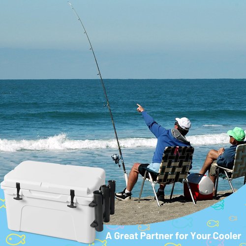 Omoojee Cooler Fishing Rod Holder, Wall Mounted Fishing Pole Holder, 3 Link Fishing Rod Rack Compatible with YETI Coolers and for RTIC Coolers, Cooler Accessory, Medium, Black