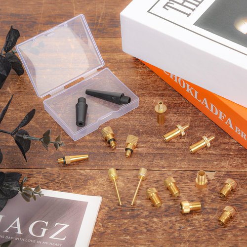 NQEUEPN 15pcs Bike Valve Adapter, Brass Bike Tire Valve Adapter Air Pump Needles Accessories Tool for Bicycle Gym Balloon Swimming Ring Basketball