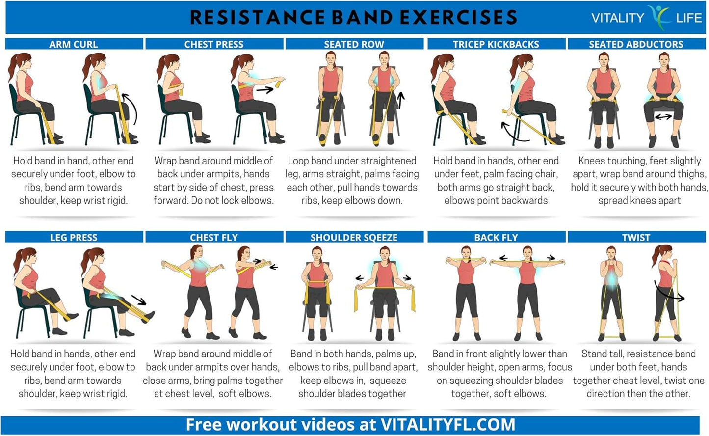 Vitality 4 Life with Curtis Adams Senior Resistance Band: Light Resistance, Longer Length + Instruction Guide. Latex Free. Exercise, Stretching, Physical Therapy