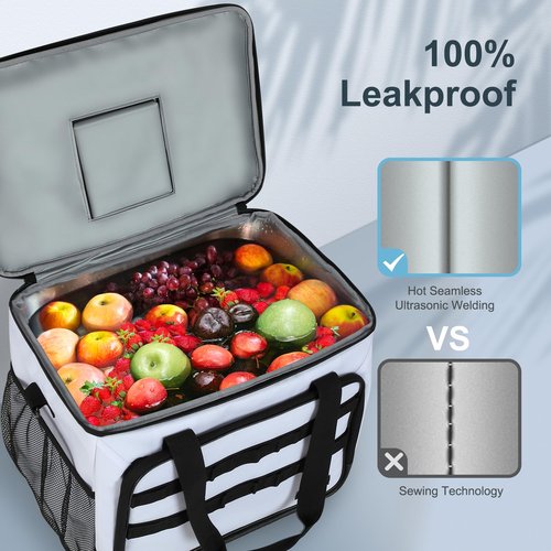ZAKEEP Soft Cooler Bag, Large Leakproof Beach Cooler, 30 Cans Collapsible Cooler with Adjustable Shoulder Straps, Ice Chest, Portable Insulated Bag Camping Coolerbag for Travel＆Camping＆Picnic, White