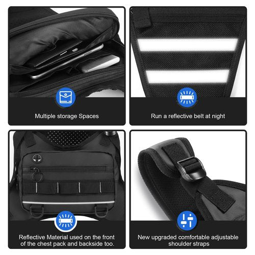 MODISCHEDLER Running Vest Sports Chest Bag - Water-Resistant, Lightweight Front Running Vest with Built-In Phone Storage & Extra Compartments, Ideal for Workouts and Cycling in Black.