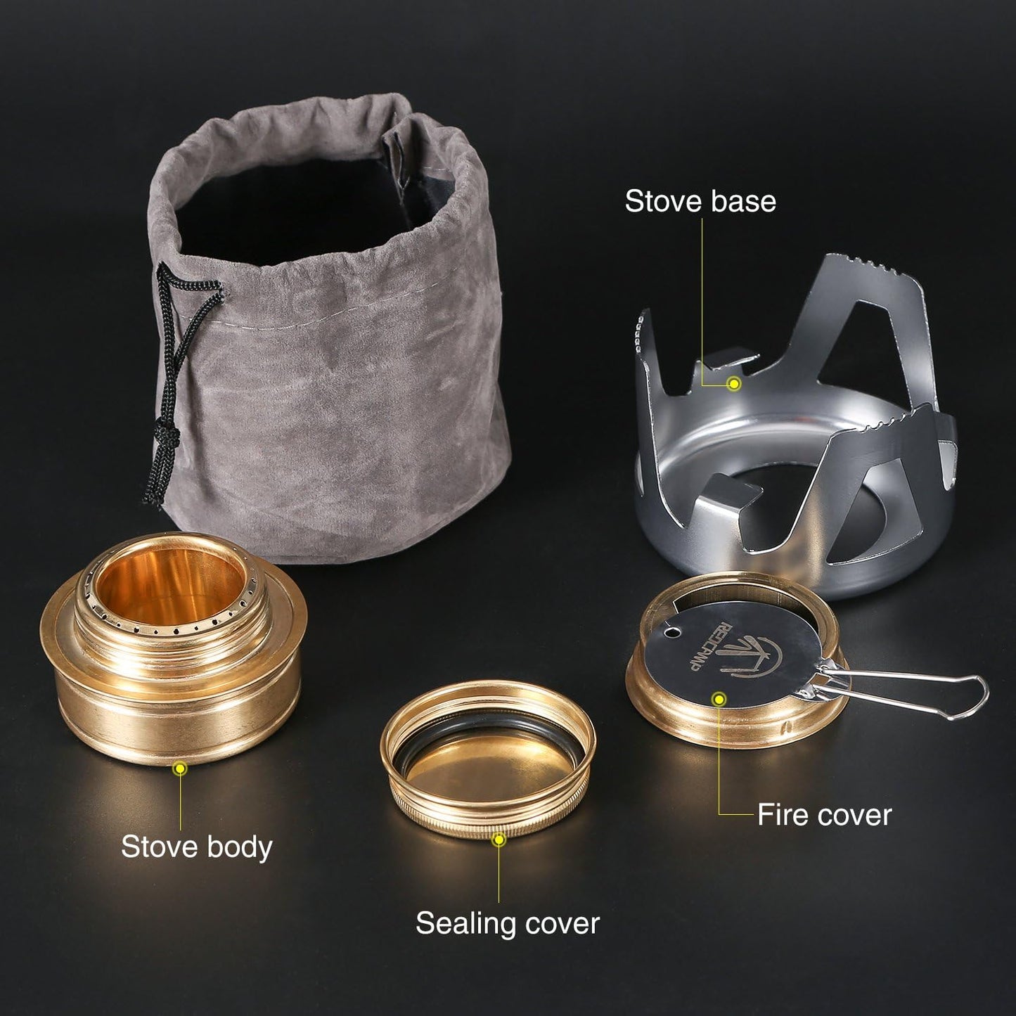 REDCAMP Mini Alcohol Stove for Backpacking, Lightweight Brass Spirit Burner with Aluminium Stand for Camping Hiking
