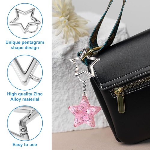 OIIKI 4 PCS Star Shaped Keychain Clip Carabiner, Zinc Alloy Star Carabiner Clip, Carabiner Keychain Clip, 2 Sizes Cute Carabiner for Keys, Wallet, Hiking, Fishing - Black, Sliver - 1.3 in, 1.61 in