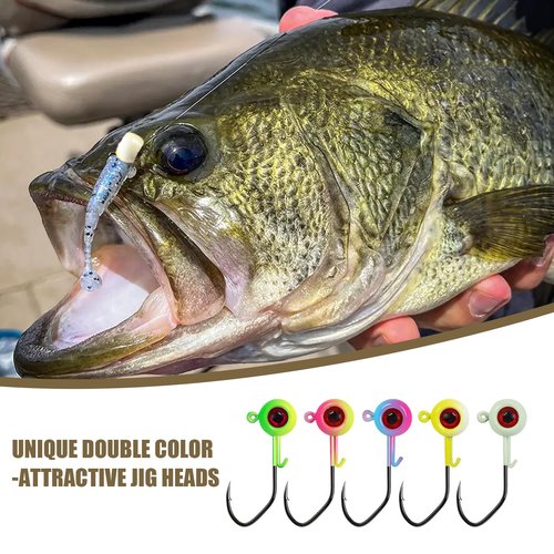 CWSDXM Painted Crappie Jig Heads 3D Eyes Fishing Hooks with Wire Keeper Lures for Crappie Panfish Bass Fishing Jig Hooks Assortment 1/16 oz 1/8 oz 3/16oz 3/8 oz 1/4 oz (1/8 oz 3.5g-30pcs)