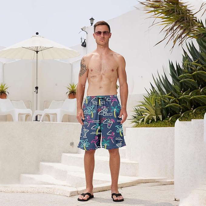 Mens Swim Trunks Quick Dry Board Shorts with Mesh Lining, Breathable Surf Beach Shorts Swimwear Bathing Suits