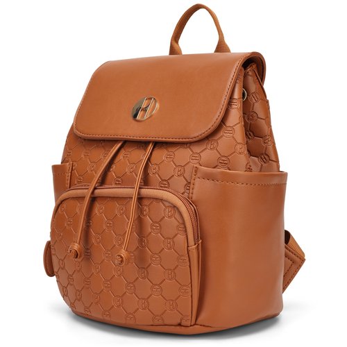 ELLE Compass 10L Vegan Leather Monogram Mini Backpack | Brown