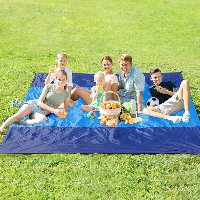 MIULEE Beach Blanket Waterproof Sandproof, Extra Large 78" x 82" Beach Mat Oversized for 4-7 Adults, Portable Beach Accessories Lightweight Outdoor Blanket for Picnic, Travel, Camping, Hiking(Blue)