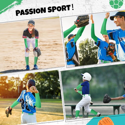 Tradder 1 Pair of Youth Softball Baseball Socks Baseball Belt and Arm Sleeve Combo for Men Boy Girl Football Sports Gift Set(Green)